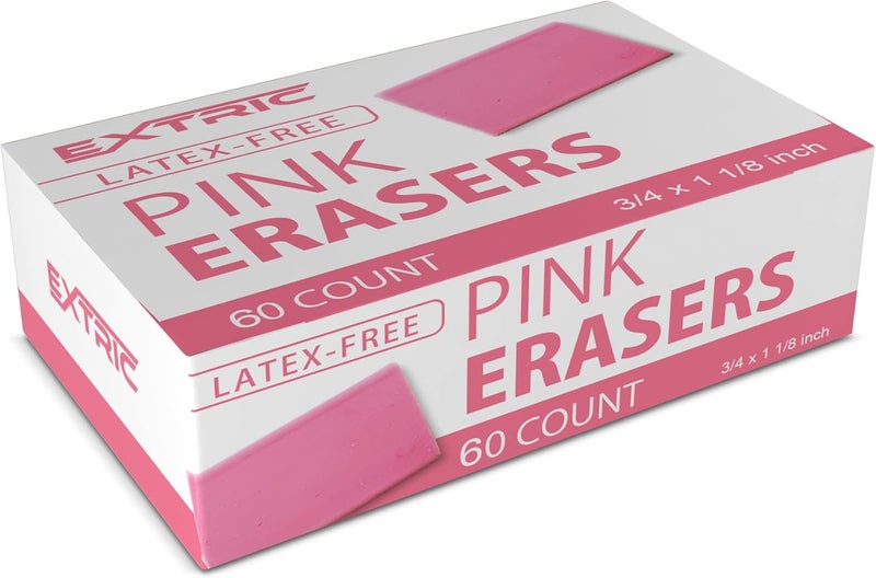 EXTRIC Pink Erasers, 60 Count, Latex Free Eraser for Kids, Square Eraser, Erasers Bulk for School Supplies, Art, and Office Use - Image 2
